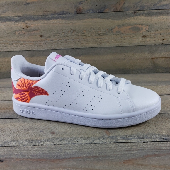 adidas Women's Advantage Court Casual Tennis Shoes White Screaming Pink - Picture 3 of 10